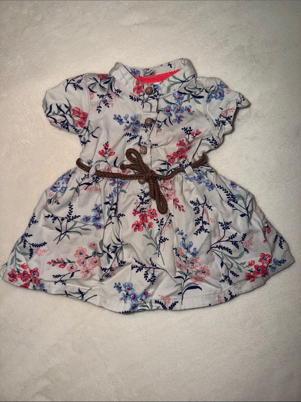 Floral Short Sleeve Dress with Brown Belt